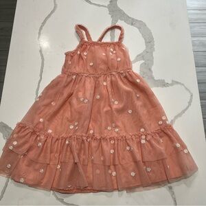Cat & Jack Girls Peach Daisy Floral Kids Dress Size XS 4-5